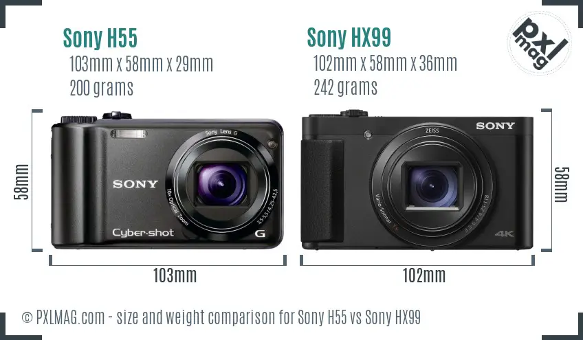 Sony H55 vs Sony HX99 size comparison