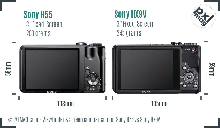 Sony H55 vs Sony HX9V Screen and Viewfinder comparison