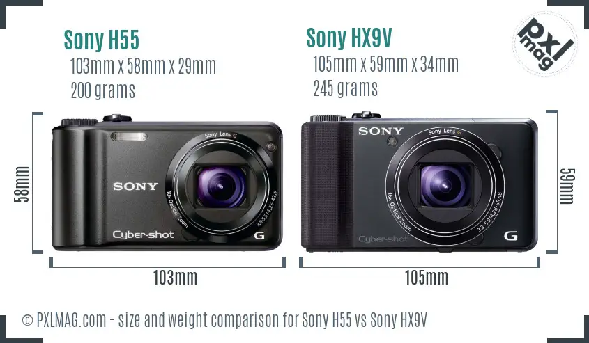 Sony H55 vs Sony HX9V size comparison