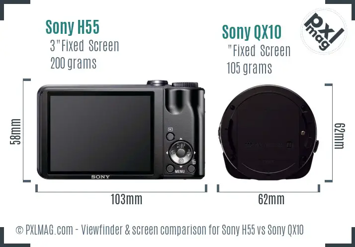Sony H55 vs Sony QX10 Screen and Viewfinder comparison