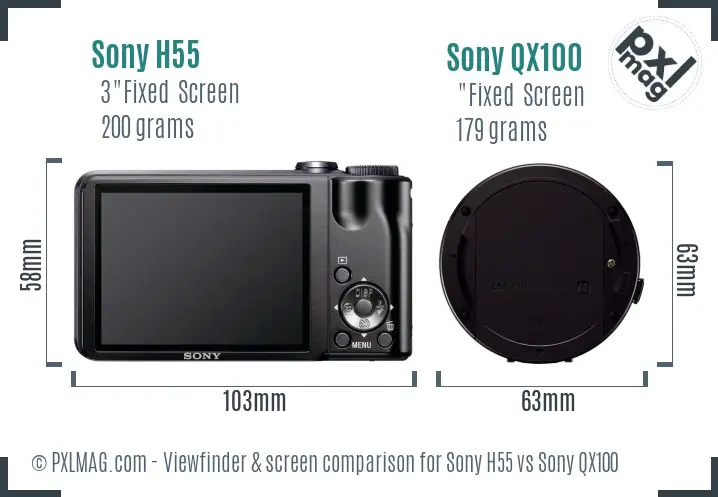 Sony H55 vs Sony QX100 Screen and Viewfinder comparison