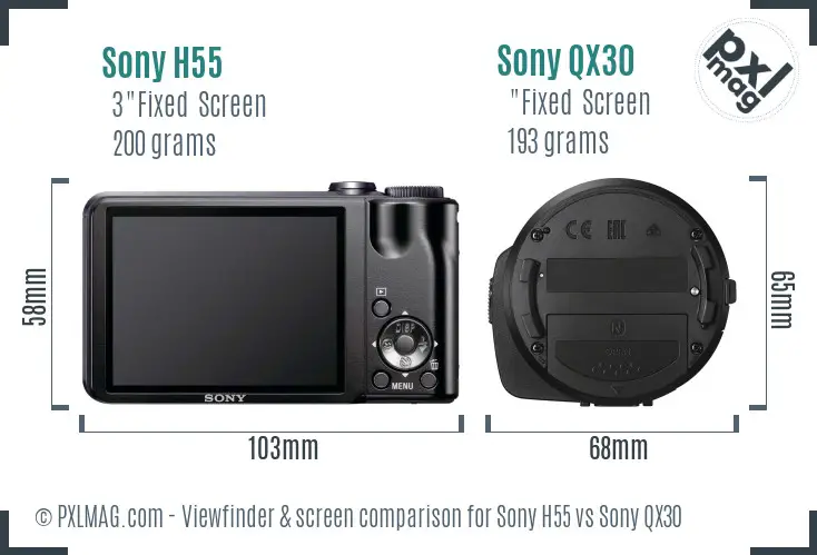 Sony H55 vs Sony QX30 Screen and Viewfinder comparison