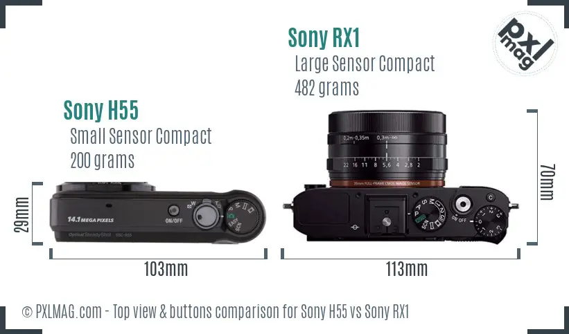 Sony H55 vs Sony RX1 top view buttons comparison