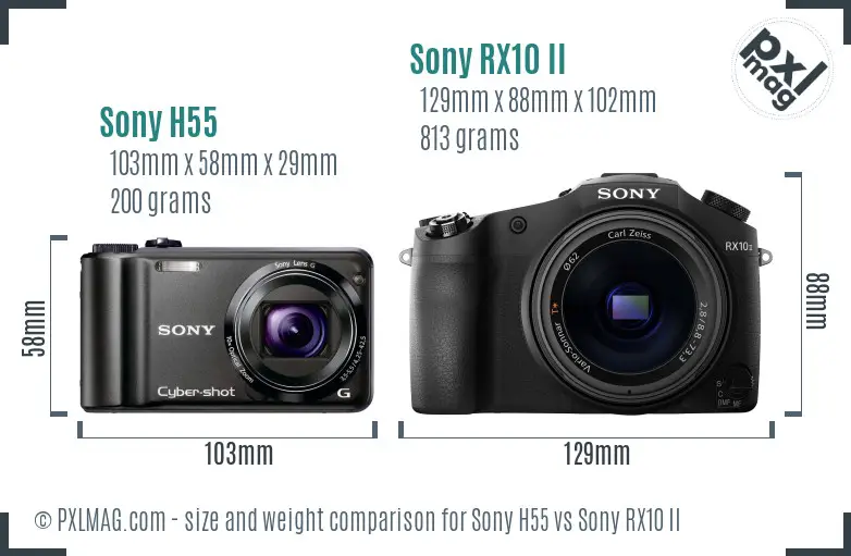 Sony H55 vs Sony RX10 II size comparison