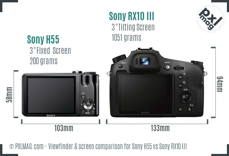 Sony H55 vs Sony RX10 III Screen and Viewfinder comparison