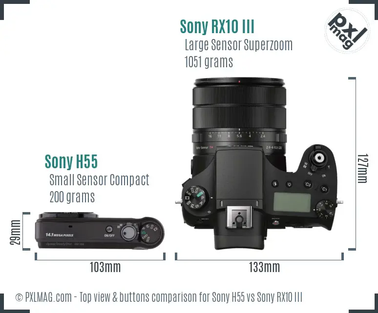 Sony H55 vs Sony RX10 III top view buttons comparison