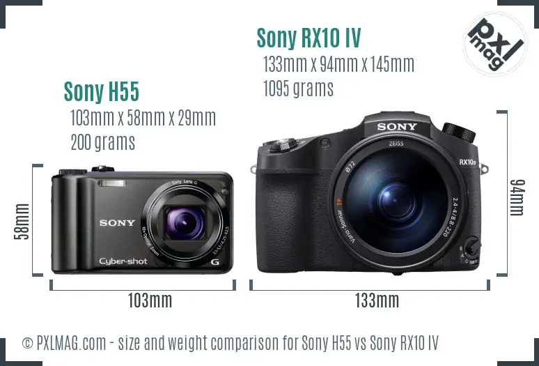 Sony H55 vs Sony RX10 IV size comparison
