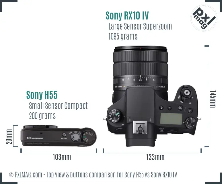 Sony H55 vs Sony RX10 IV top view buttons comparison