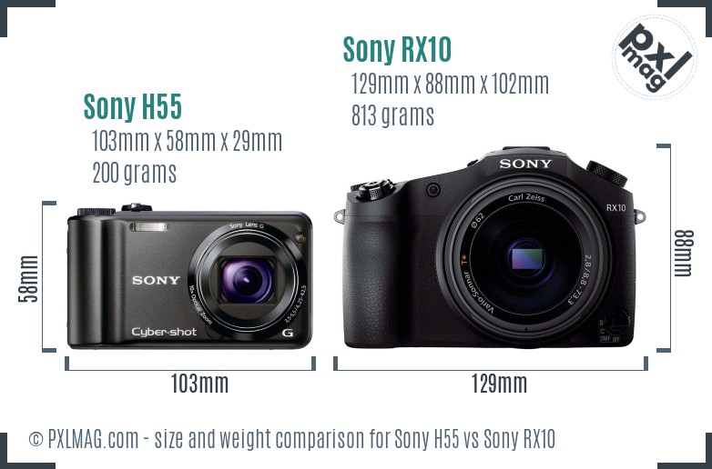 Sony H55 vs Sony RX10 size comparison