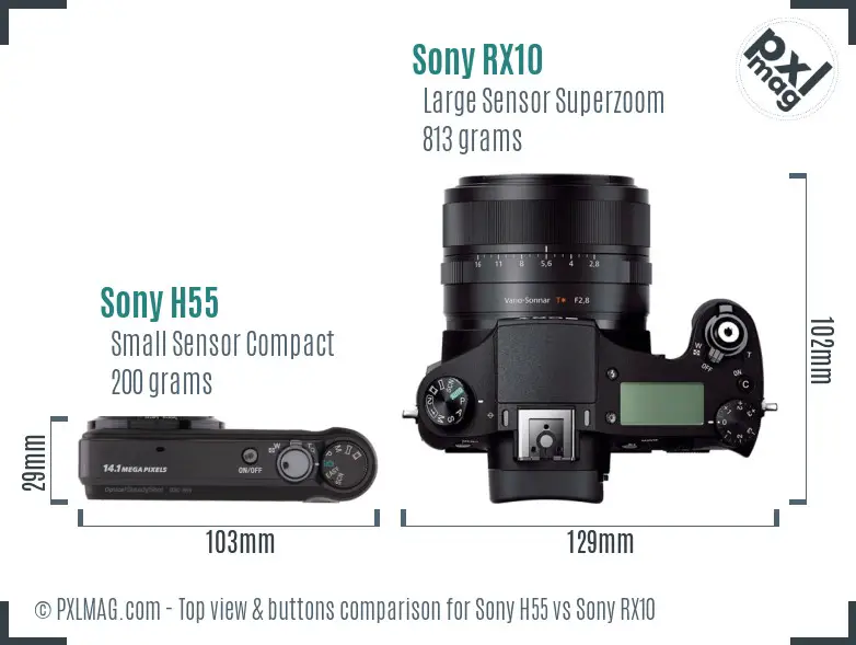 Sony H55 vs Sony RX10 top view buttons comparison