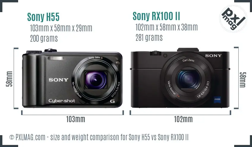 Sony H55 vs Sony RX100 II size comparison