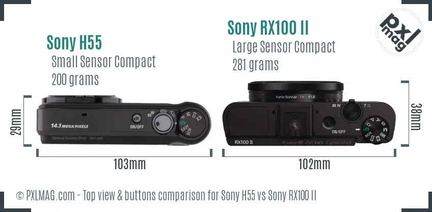 Sony H55 vs Sony RX100 II top view buttons comparison