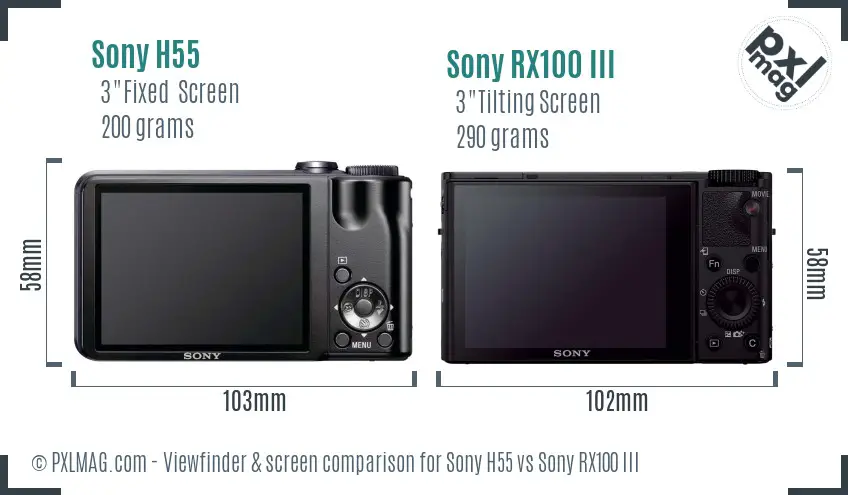 Sony H55 vs Sony RX100 III Screen and Viewfinder comparison