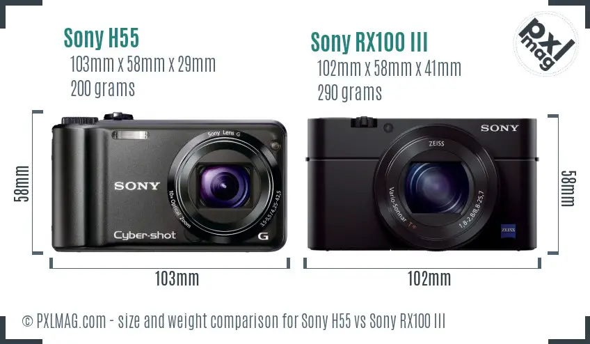 Sony H55 vs Sony RX100 III size comparison
