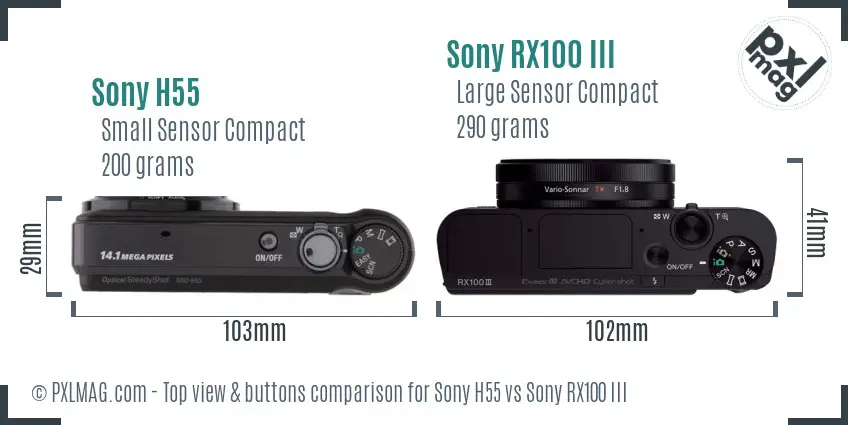 Sony H55 vs Sony RX100 III top view buttons comparison