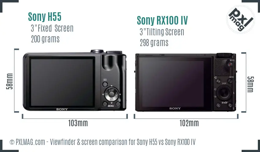 Sony H55 vs Sony RX100 IV Screen and Viewfinder comparison