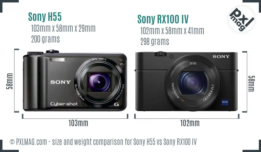 Sony H55 vs Sony RX100 IV size comparison