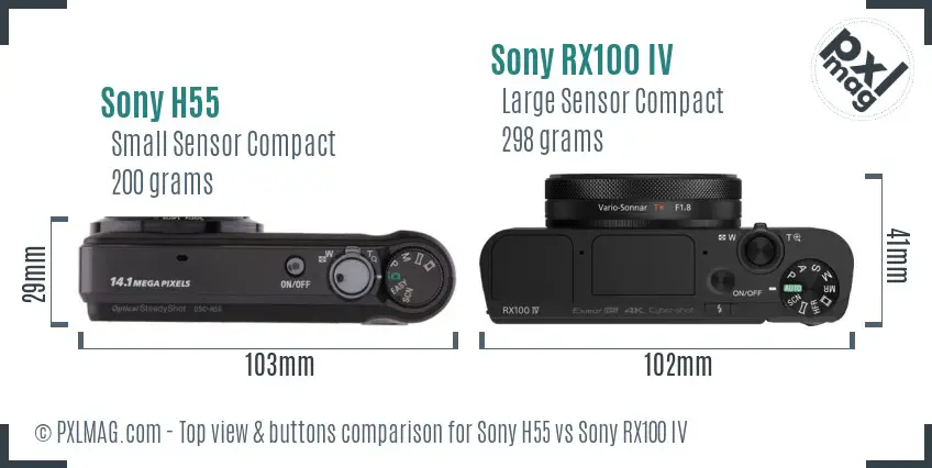 Sony H55 vs Sony RX100 IV top view buttons comparison