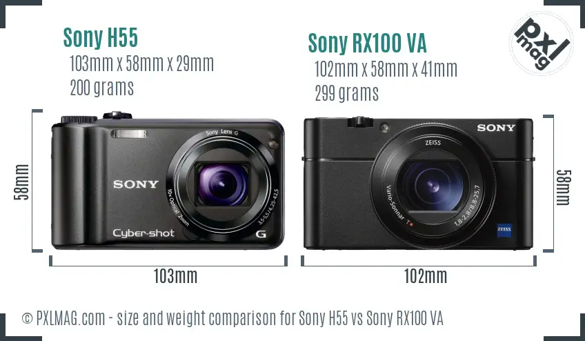 Sony H55 vs Sony RX100 VA size comparison