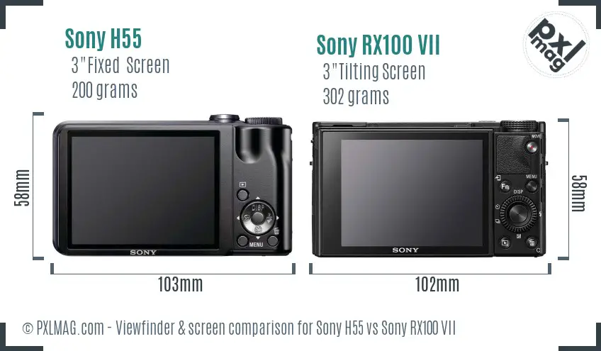 Sony H55 vs Sony RX100 VII Screen and Viewfinder comparison