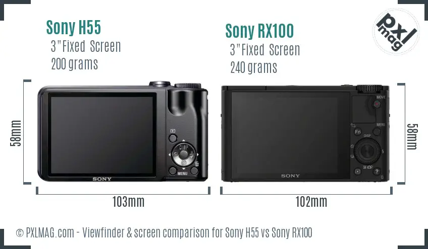 Sony H55 vs Sony RX100 Screen and Viewfinder comparison