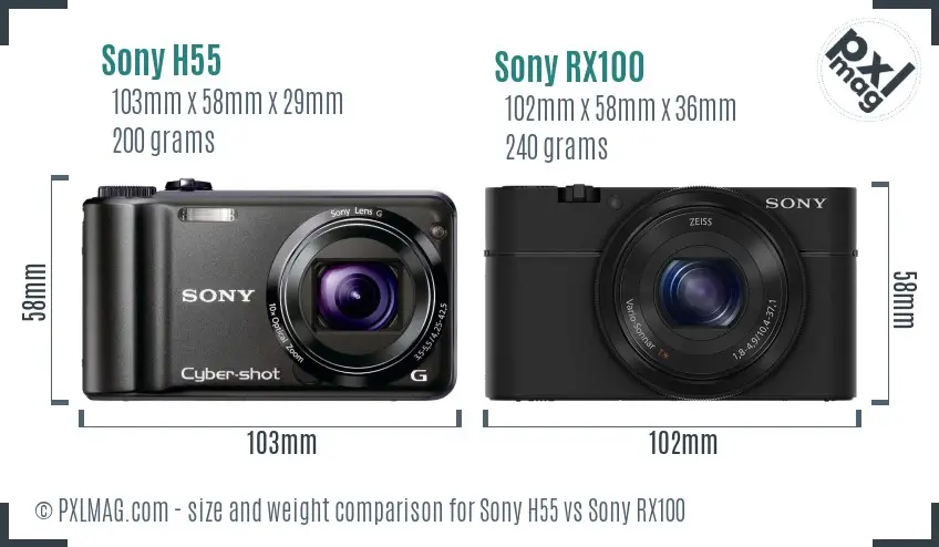 Sony H55 vs Sony RX100 size comparison