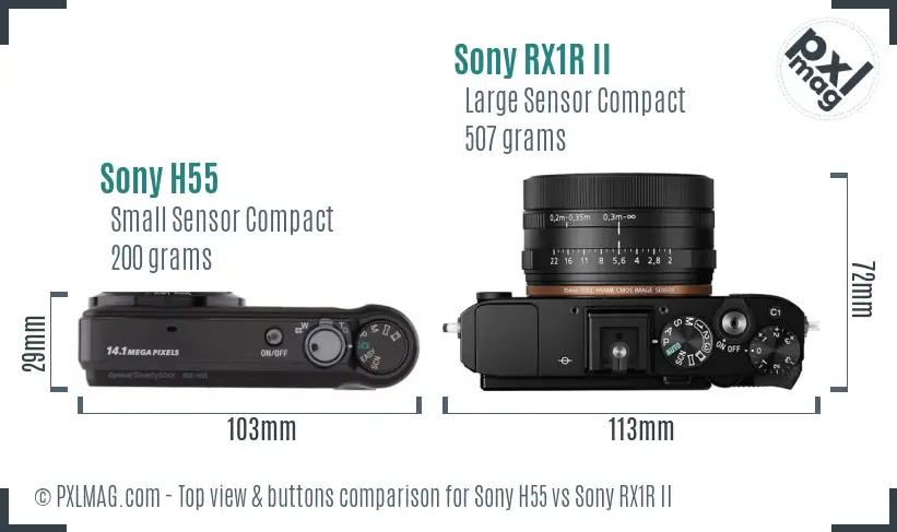 Sony H55 vs Sony RX1R II top view buttons comparison