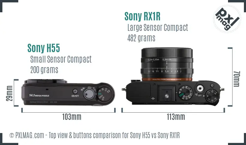 Sony H55 vs Sony RX1R top view buttons comparison