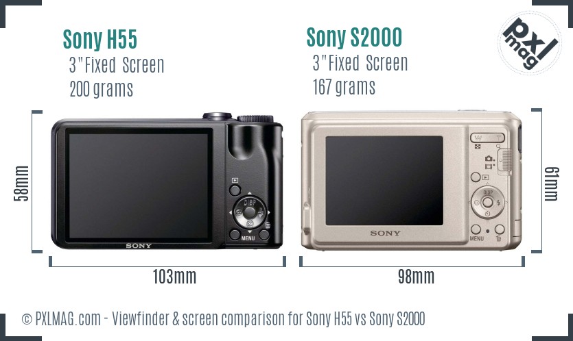 Sony H55 vs Sony S2000 Screen and Viewfinder comparison