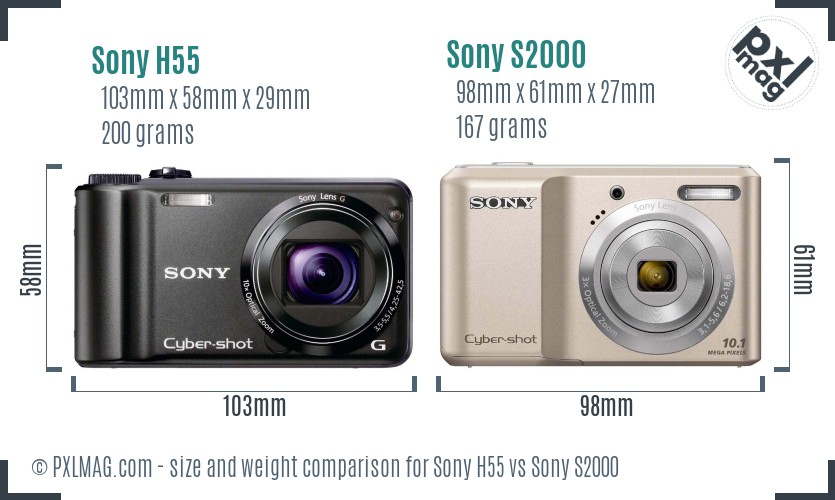 Sony H55 vs Sony S2000 size comparison