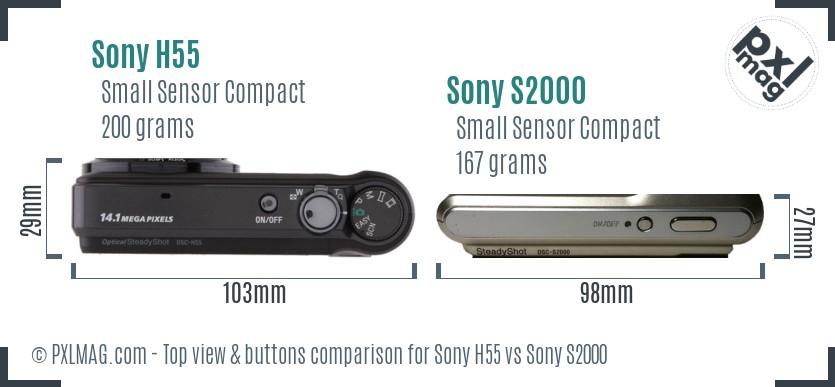 Sony H55 vs Sony S2000 top view buttons comparison