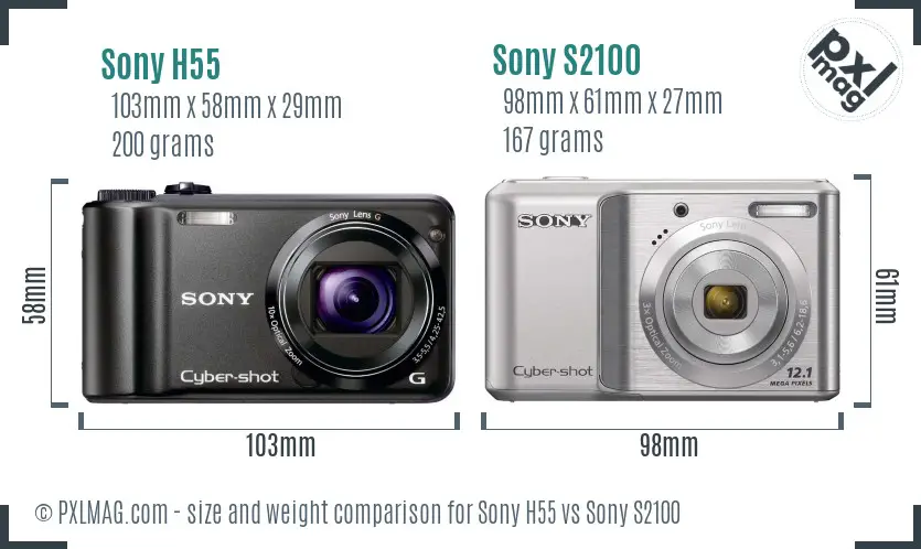 Sony H55 vs Sony S2100 size comparison