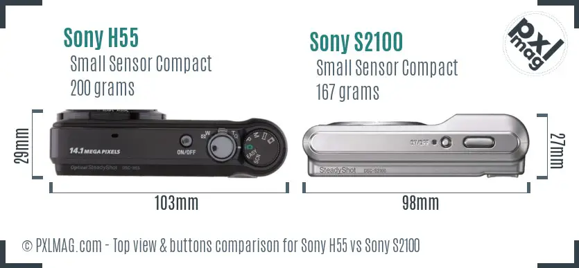 Sony H55 vs Sony S2100 top view buttons comparison