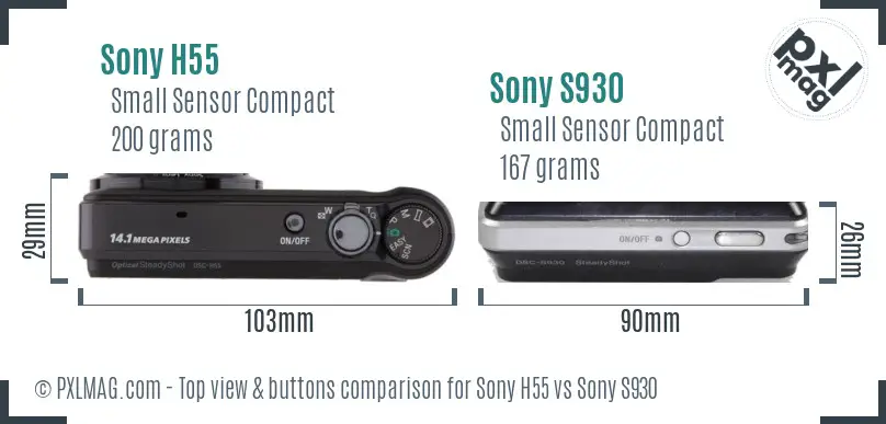 Sony H55 vs Sony S930 top view buttons comparison