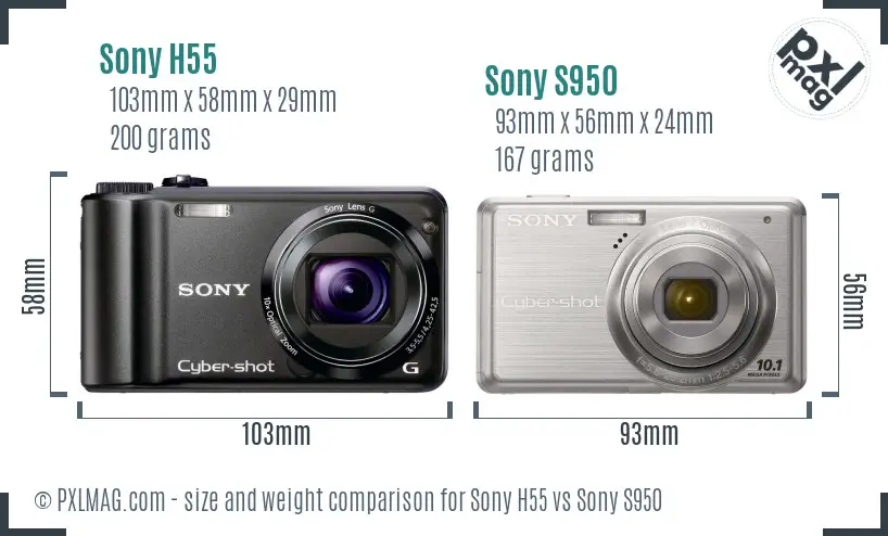 Sony H55 vs Sony S950 size comparison