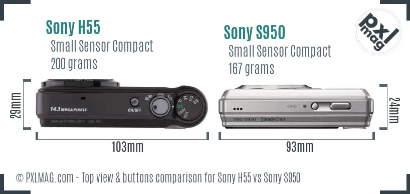 Sony H55 vs Sony S950 top view buttons comparison