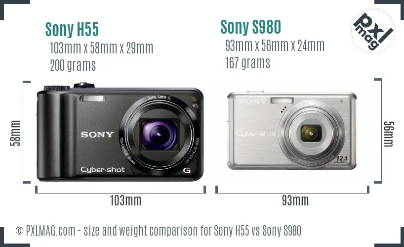 Sony H55 vs Sony S980 size comparison