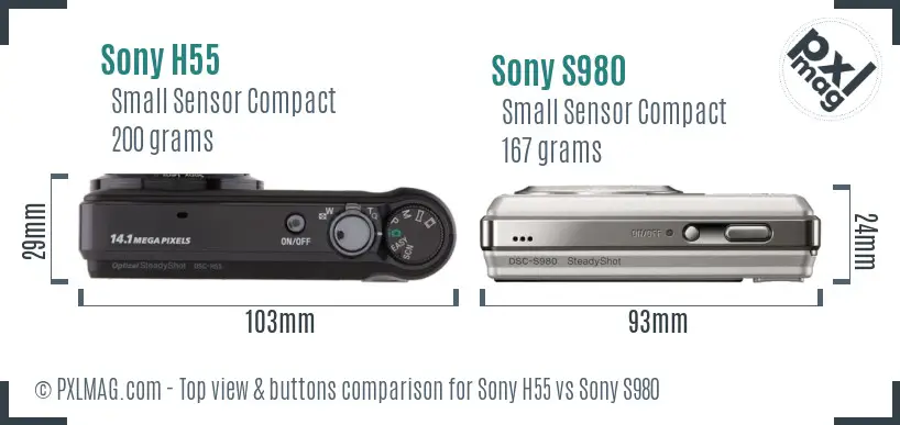 Sony H55 vs Sony S980 top view buttons comparison
