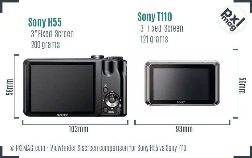 Sony H55 vs Sony T110 Screen and Viewfinder comparison