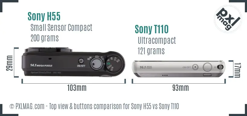 Sony H55 vs Sony T110 top view buttons comparison