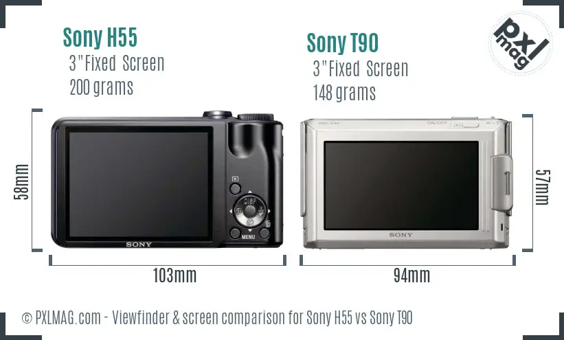 Sony H55 vs Sony T90 Screen and Viewfinder comparison