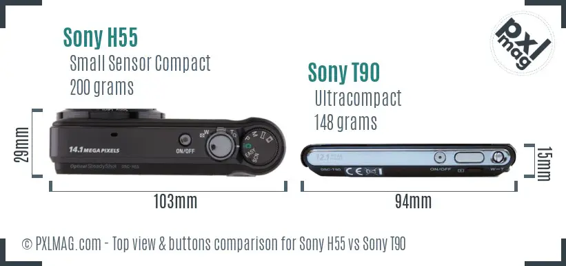 Sony H55 vs Sony T90 top view buttons comparison