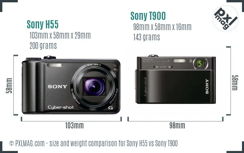 Sony H55 vs Sony T900 size comparison