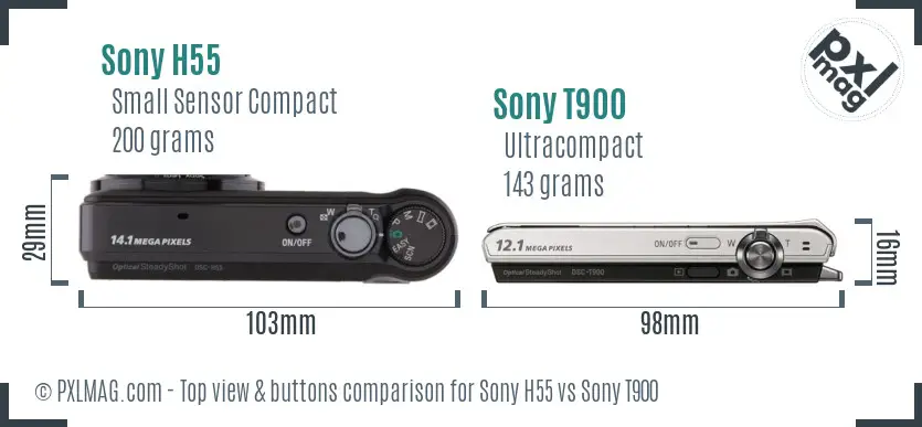 Sony H55 vs Sony T900 top view buttons comparison