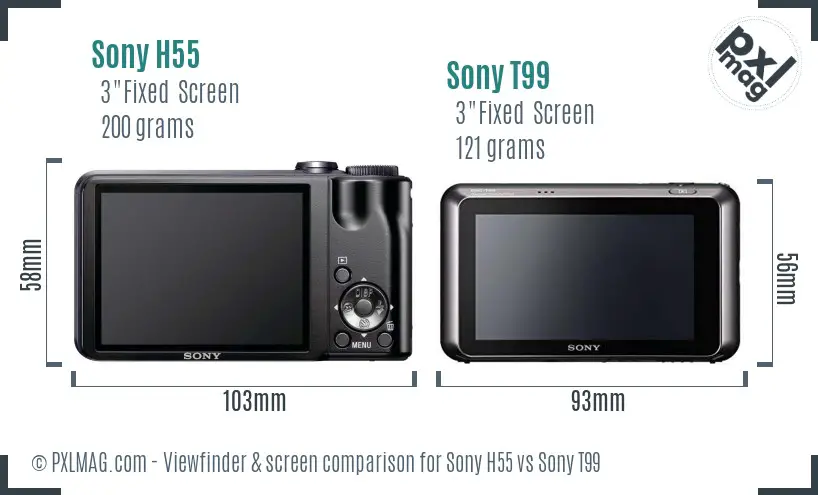 Sony H55 vs Sony T99 Screen and Viewfinder comparison