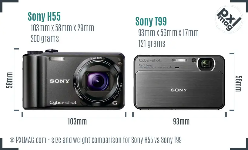 Sony H55 vs Sony T99 size comparison