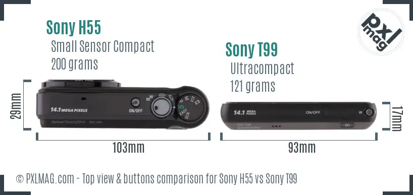 Sony H55 vs Sony T99 top view buttons comparison