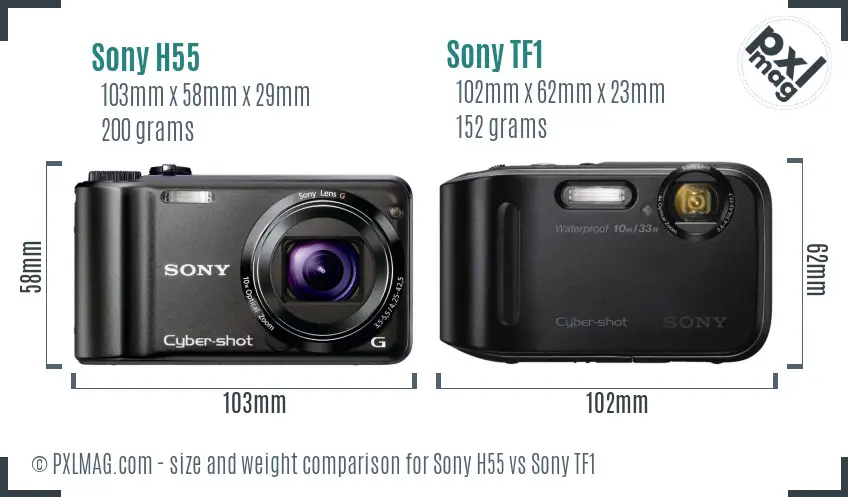 Sony H55 vs Sony TF1 size comparison