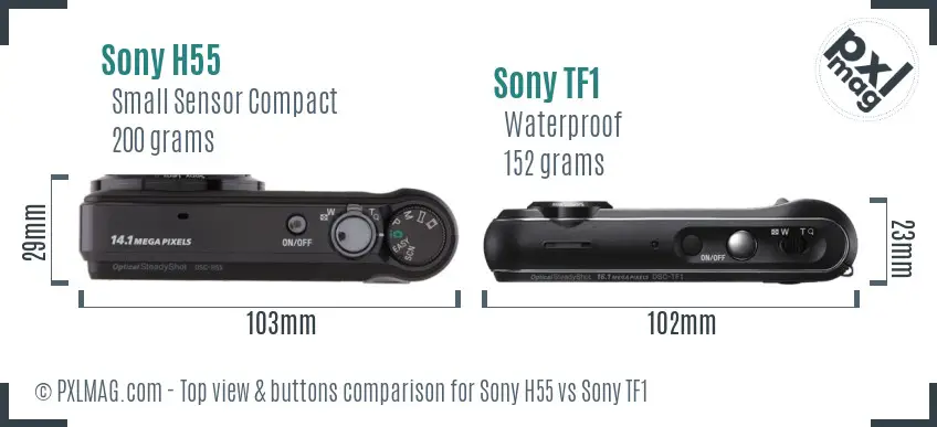 Sony H55 vs Sony TF1 top view buttons comparison