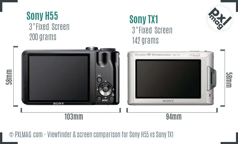 Sony H55 vs Sony TX1 Screen and Viewfinder comparison